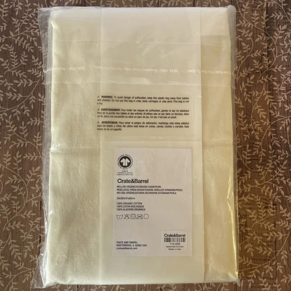 Crate‎ & Barrel Sham Mellow Standard Size Organic Cotton Pearl Ivory New Pillow